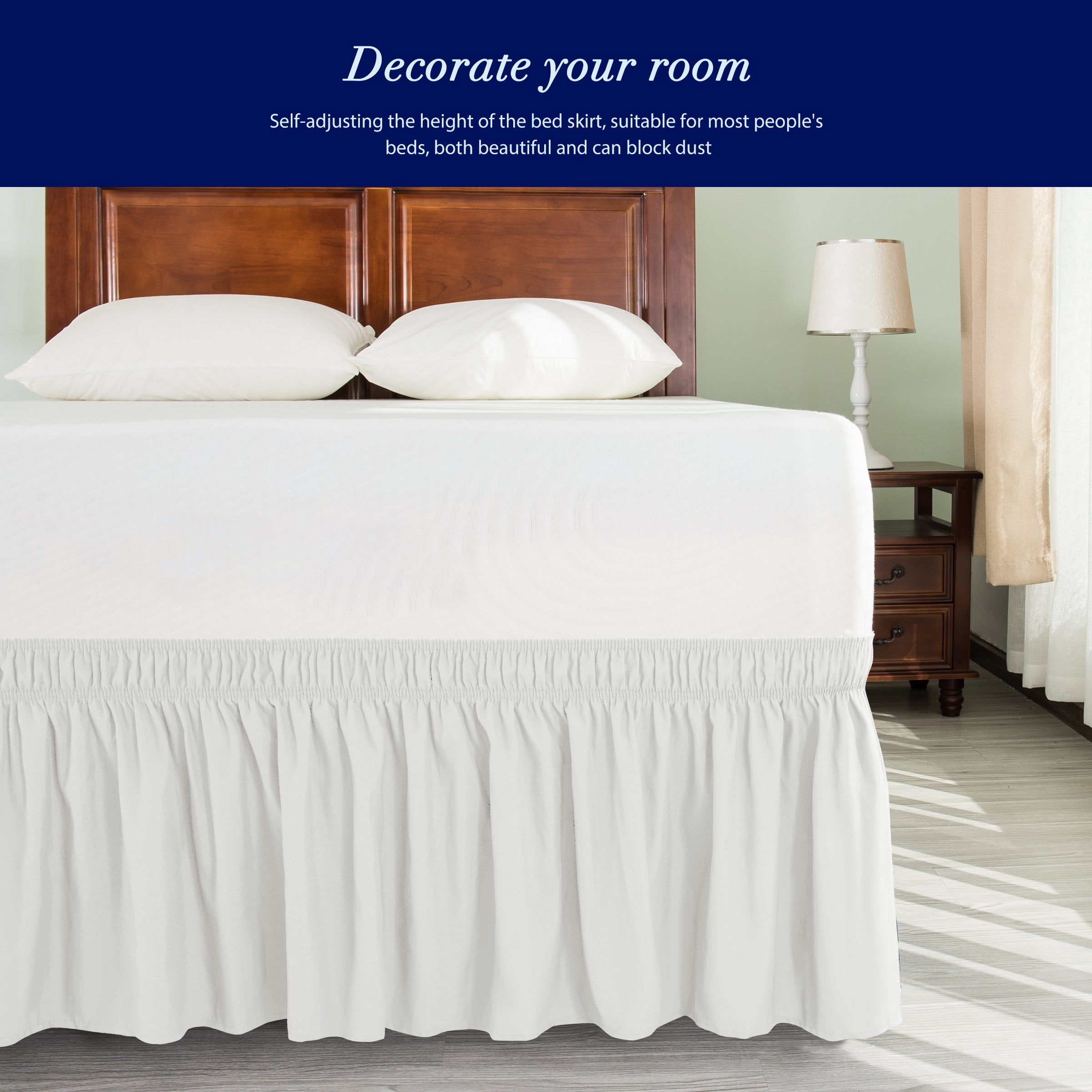 Wehilion Elastic Wrap Around Bed Skirt Dust Ruffle Smooth Soft Bed Frame Cover, Wrap Around Bed Skirt