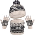 thumbnail image 1 of Wehilion European And American Winter Knitted Warm Gloves Hats Scarves Three Piece Set With Thick Velvet And Hat, 1 of 7
