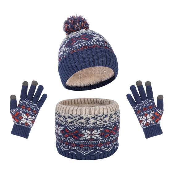 Wehilion European And American Winter Knitted Warm Gloves Hats Scarves Three Piece Set With Thick Velvet And Hat
