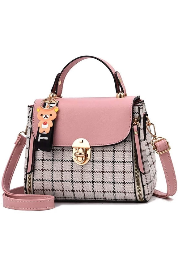 Fashion Shoulder Bag Women's Stitching Handbag Checked Space Messenger Bag Kawaii Leather Case Casual Shopper City Bag
