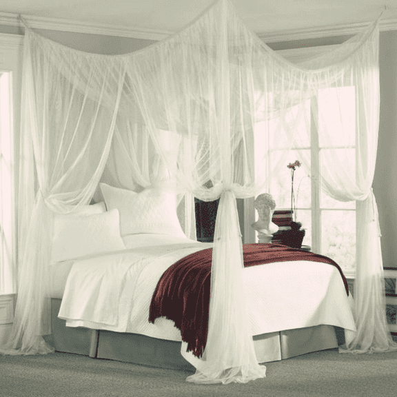 Wehilion Four Corner Post Elegant Mosquito Net, Full/Queen/King, White, 86.6" x 78.7" x 98.4"