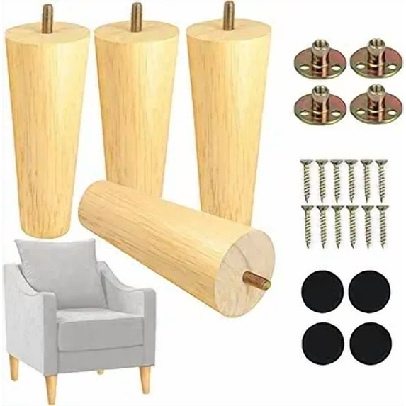 Wehilion Furniture Legs Round Solid Wood Furniture Feet Couch Legs Sofa Legs Replacement Legs for Armchair, Cabinet, Chair, Dresser or Home DIY Projects, Natural