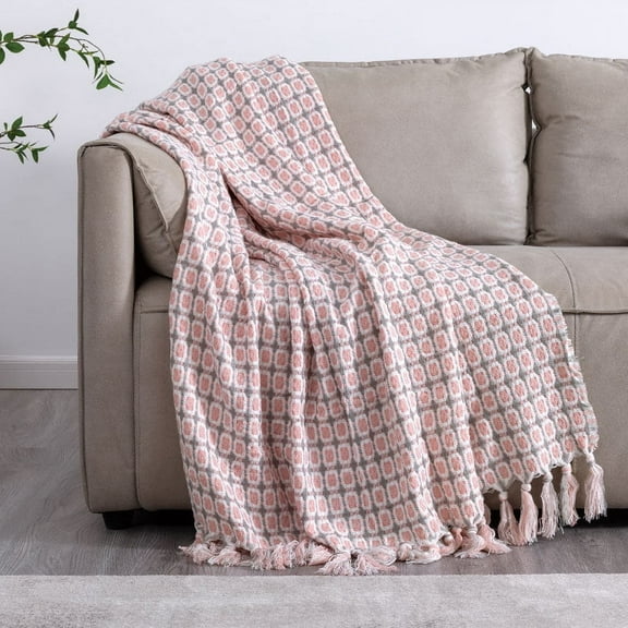 Wehilion Knitted Throw Blanket with Tassels Houndstooth Bohemian Check Soft Warm Cozy Lightweight Couch Cover Bedspread Decorative Blanket for Sofa Bed Couch Settee