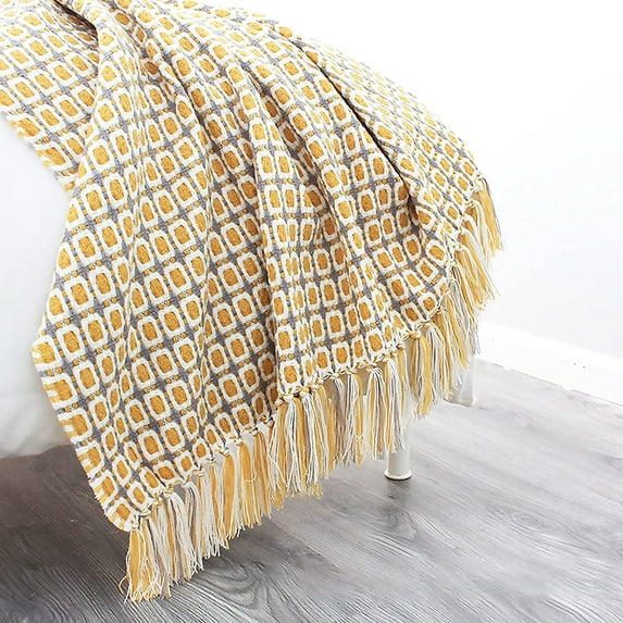 Wehilion Knitted Throw Blanket with Tassels Houndstooth Bohemian Check Soft Warm Cozy Lightweight Couch Cover Bedspread Decorative Blanket for Sofa Bed Couch Settee