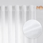 Wehilion Linen Curtains for Living Room, Natural Semi Sheer Curtains & Drapes 84 inches Length 2 Panels Set Farmhouse Country Boho Style Back Tab Draperies for Sliding Glass Door