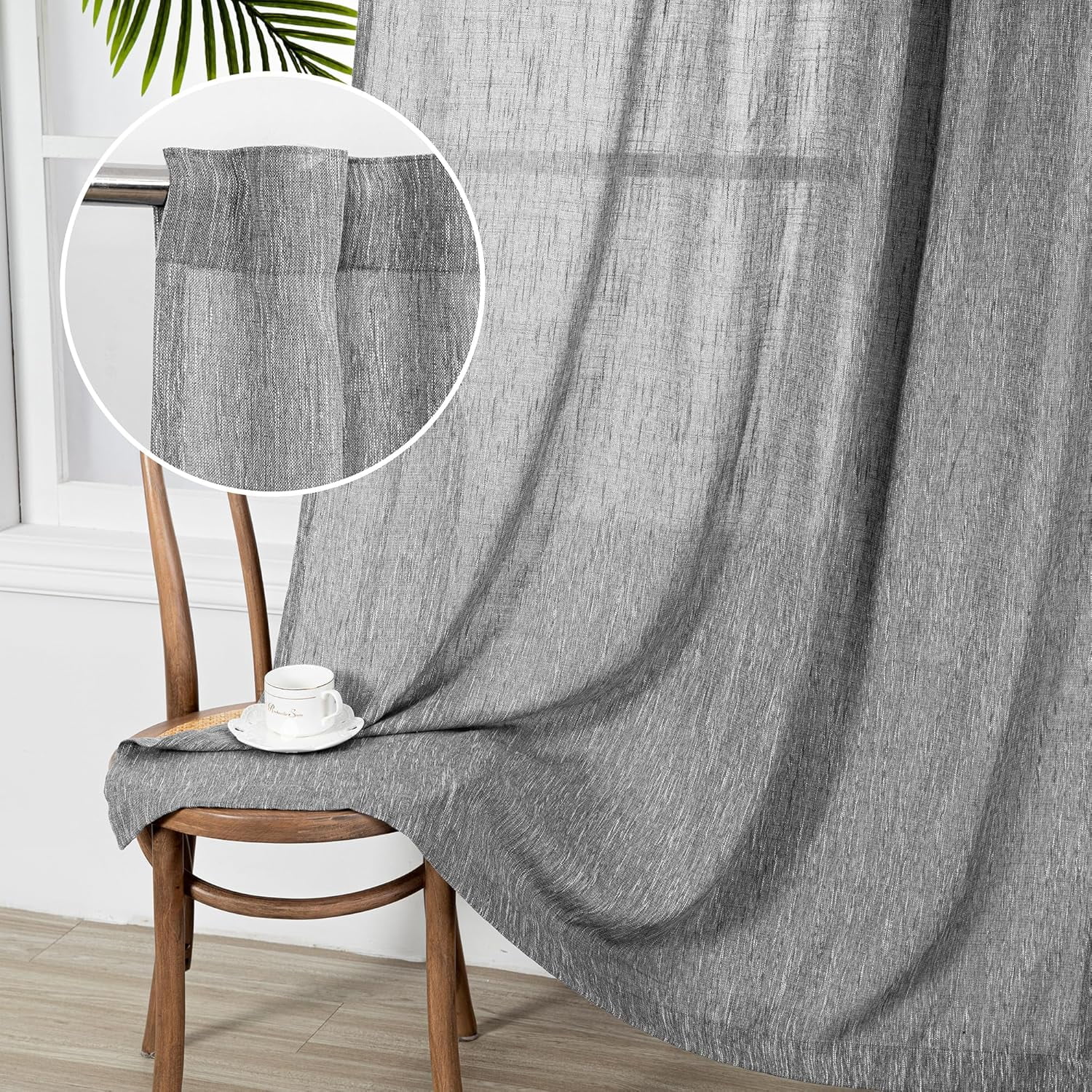 Wehilion Linen Curtains for Living Room, Natural Semi Sheer Curtains & Drapes 84 inches Length 2 Panels Set Farmhouse Country Boho Style Back Tab Draperies for Sliding Glass Door
