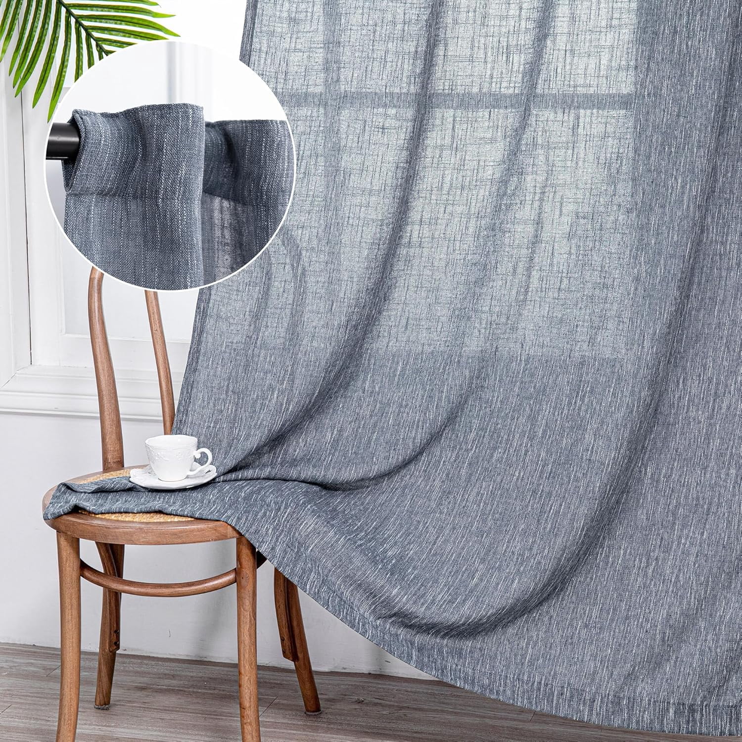 Wehilion Linen Curtains for Living Room, Natural Semi Sheer Curtains & Drapes 84 inches Length 2 Panels Set Farmhouse Country Boho Style Back Tab Draperies for Sliding Glass Door