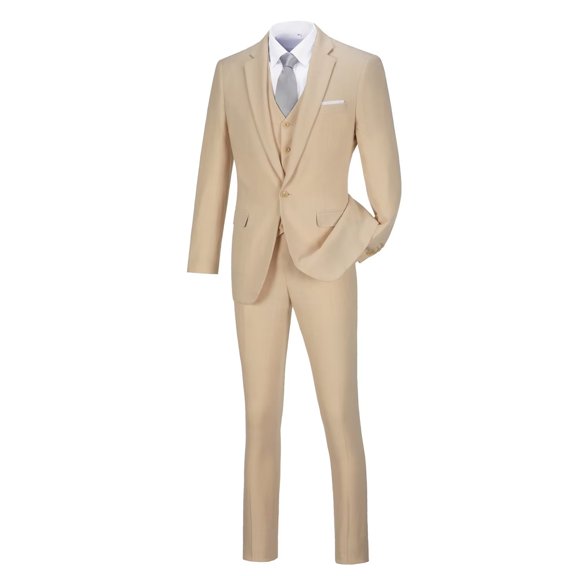 Wehilion Men's 3 Pcs Suit Elegant Solid One Button Slim Fit Single Breasted Party Cotton and linen Blazer Vest Pants Set