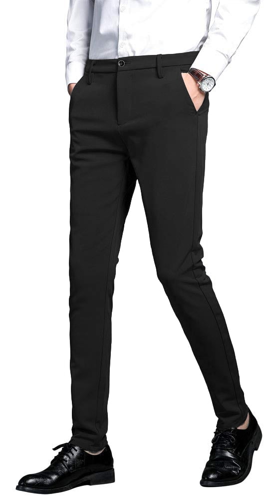 Wehilion Men s Premium Slim Fit Dress Suit Pants Slacks Tight Suit Elastic Formal Trousers Black XL Walmart