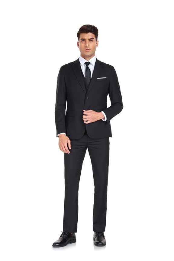 Men’s Slim Fit Suit One Button 3-Piece Blazer Dress Business Wedding Party Jacket Vest & Pant Black XL