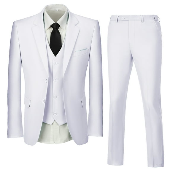 Wehilion Men's Slim Fit 3-Piece Suit, Single Breasted Jacket, Two Button Closure, Vest & Pants Set, L