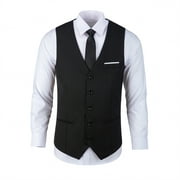 Wehilion Men's Suit Vest Black Business Formal Dress with 3 Pockets, Prom, Wedding, Waistcoat Vest for Tuxedo ,L