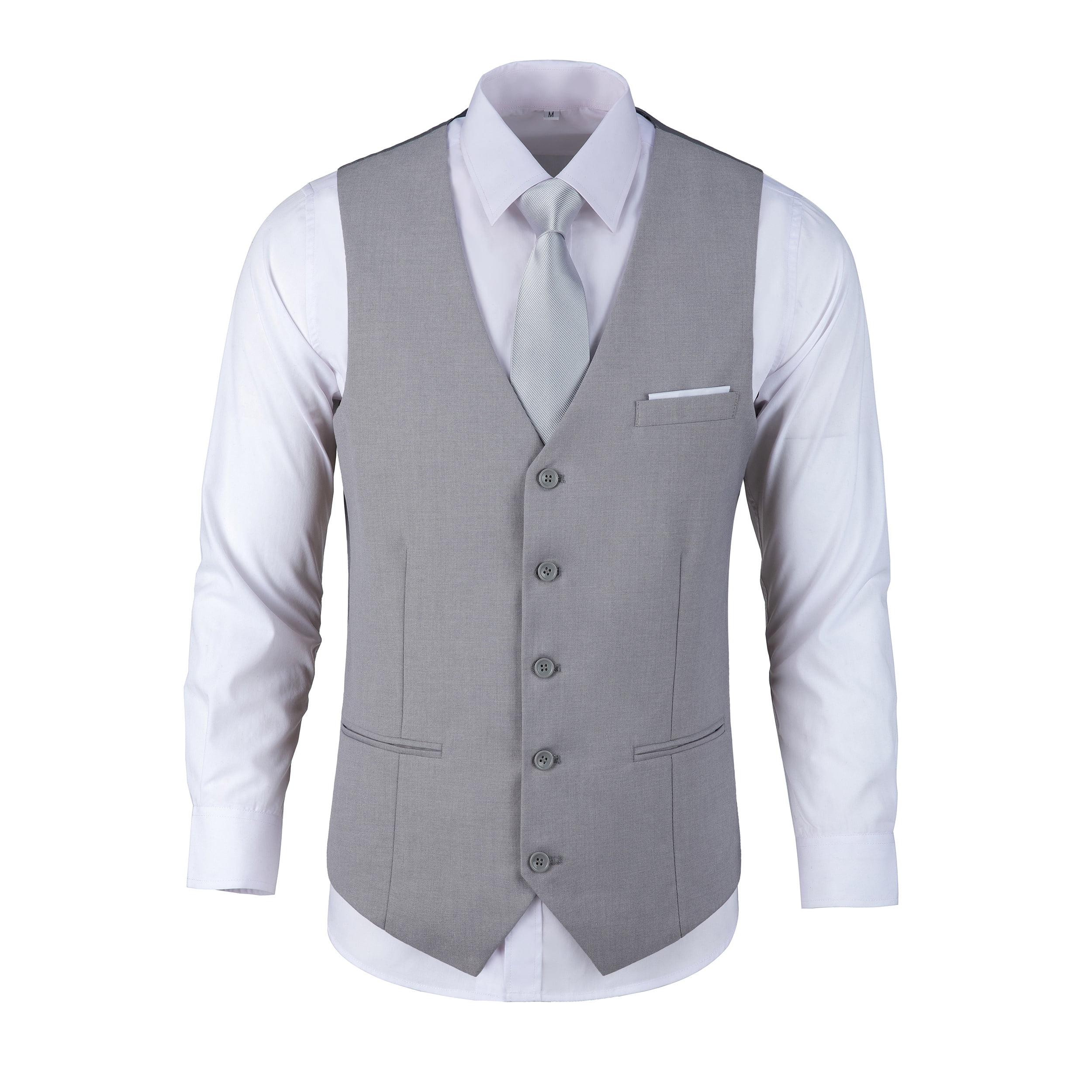 Wehilion Men's Grey Tweed Suit Vest, Slim Fit, Adjustable, 3