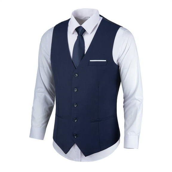 Wehilion Men's Suit Vest Navy Blue Business Formal Dress with 3 Pockets, Prom, Wedding, Waistcoat Vest for Tuxedo ,XL