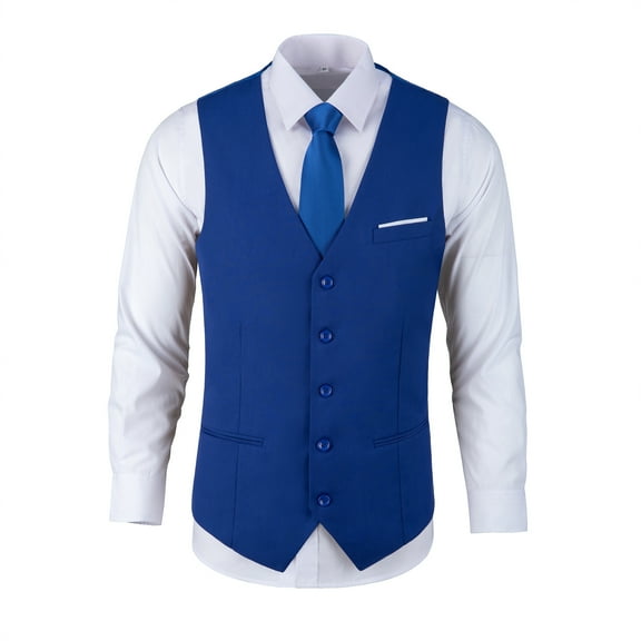 Wehilion Men's Suit Vest Royal Blue Business Formal Dress with 3 Pockets, Prom, Wedding, Waistcoat Vest for Tuxedo