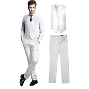 Wehilion Men's Suits 2 Pieces Wedding Suits Vest+Pants Tuxedos Set V-Neck Slim Fit Casual Waistcoat Suit White