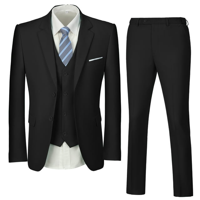 Wehilion Mens Suit Slim Fit 3 Piece Suit Prom Suits Set Wedding Party Collared Long Sleeve