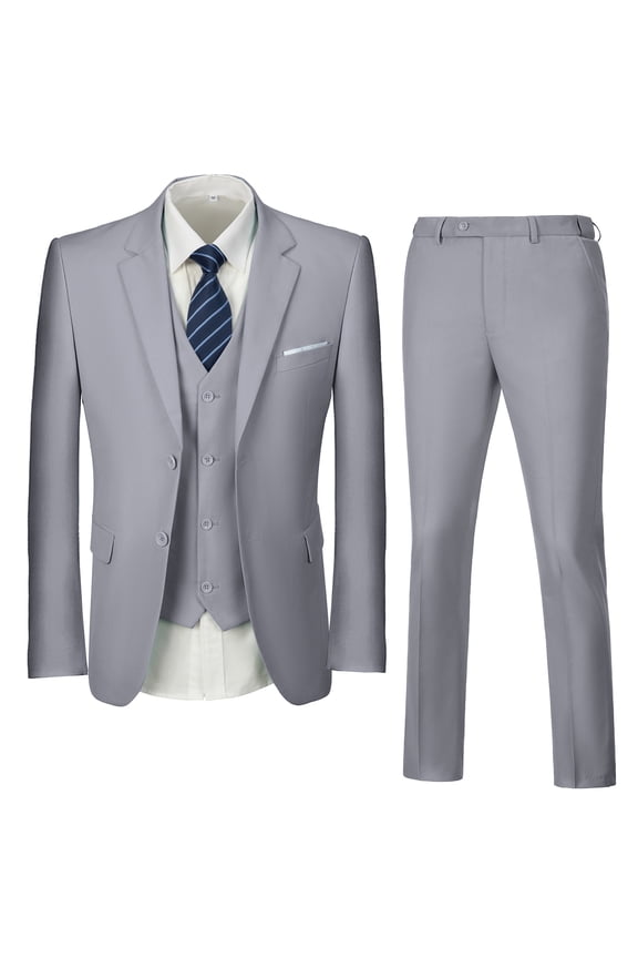 Mens Suits Set Slim Fit Men 3 Piece Dress Suit Prom Blazer Wedding Formal Jacket & Vest & Pants Gray M