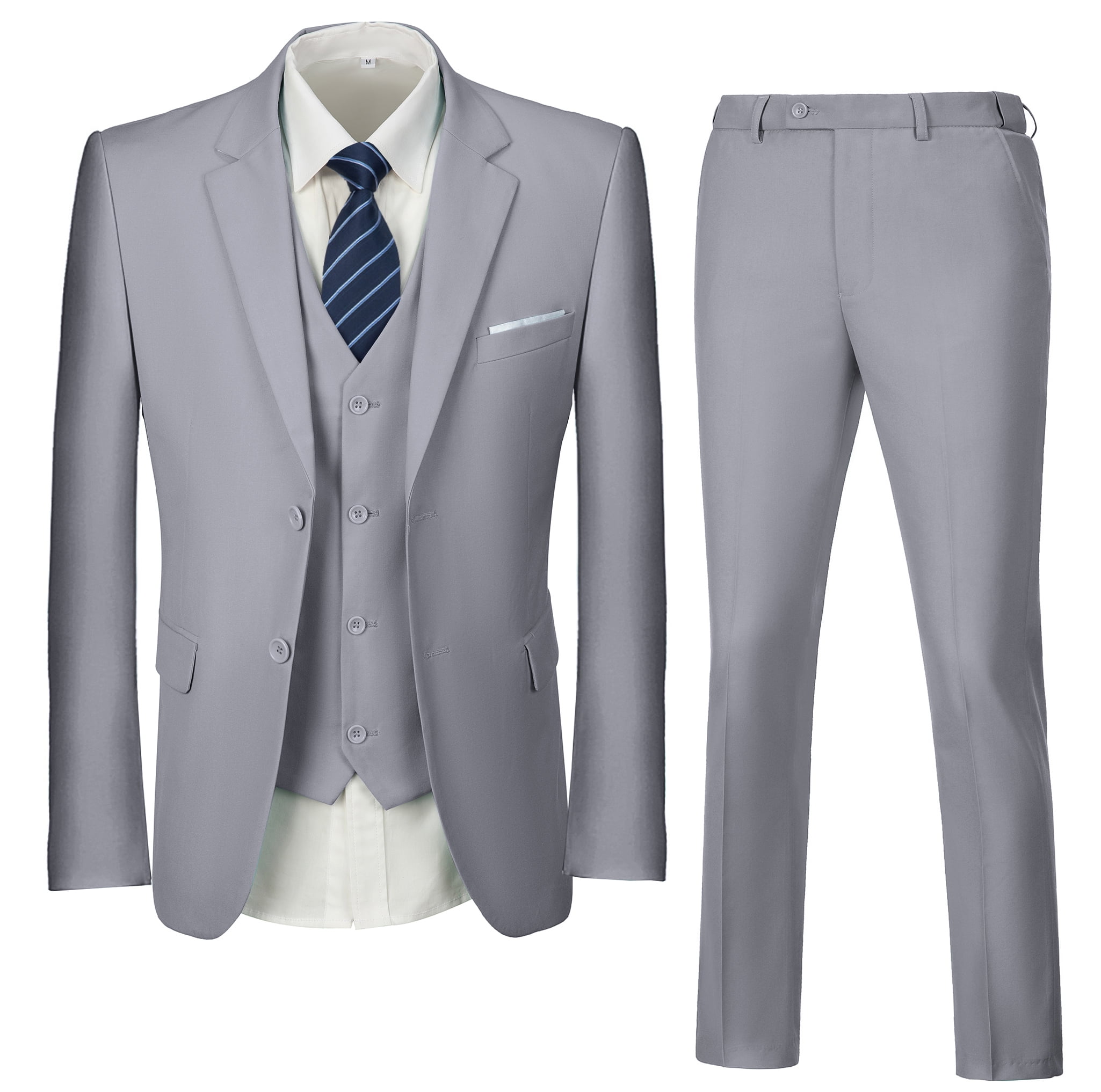 Wehilion Mens Suits Set Slim Fit Men 3 Piece Dress Suit Prom Blazer Wedding  Formal Jacket & Vest & Pants Gray XXL 