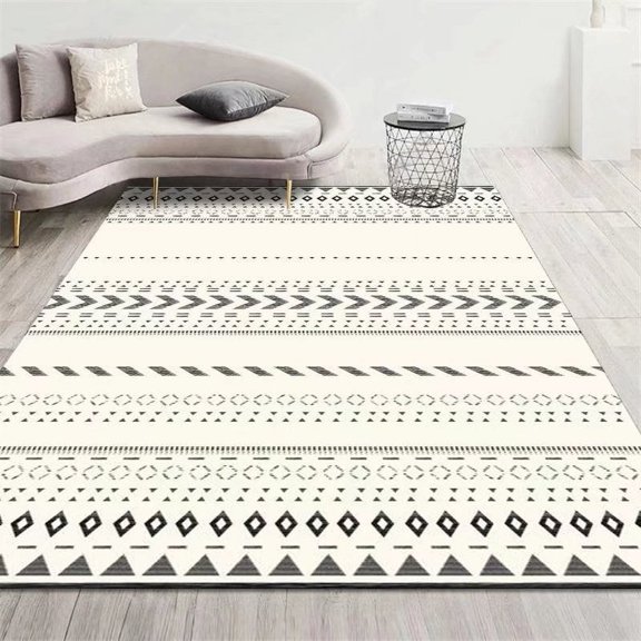 Wehilion Moroccan Style Carpet Bedroom Living Room Kitchen, Crystal Velvet Carpet, Line Series Coffee Table Mat, Bedside Blanket