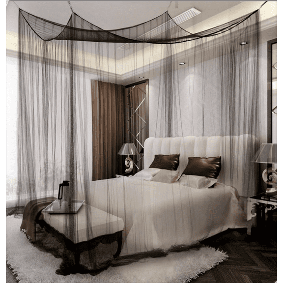 Wehilion Mosquito NET for Bed Canopy, Four Corner Post Curtains Bed Canopy Elegant Mosquito Net Set, Stick Hook for net, Screen Netting Canopy Curtains, Black