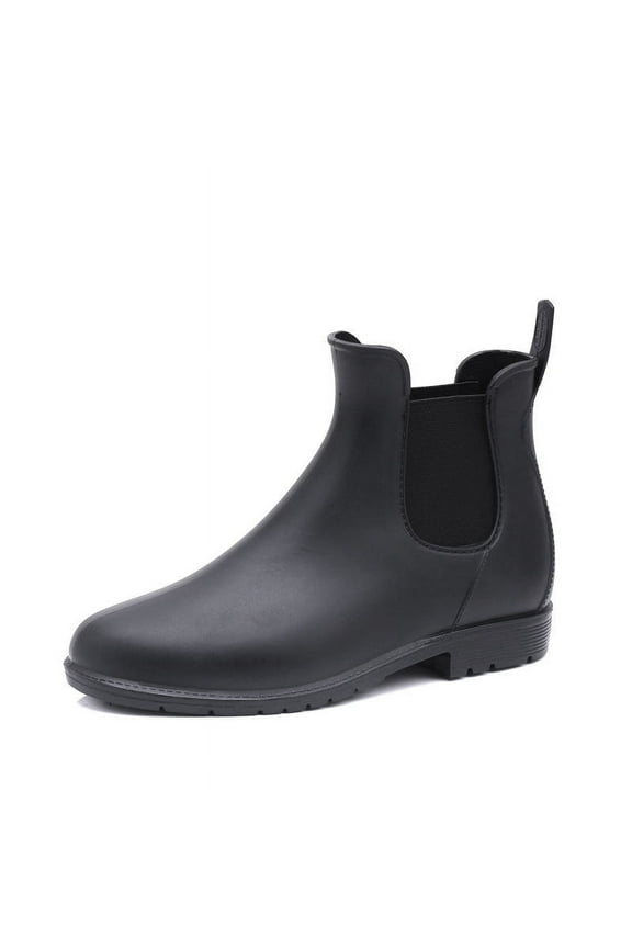 Outdoor Women's Short Rain Boots Waterproof Anti Slip Rubber Ankle Chelsea Booties Rainboots for Women, Black, Size 12