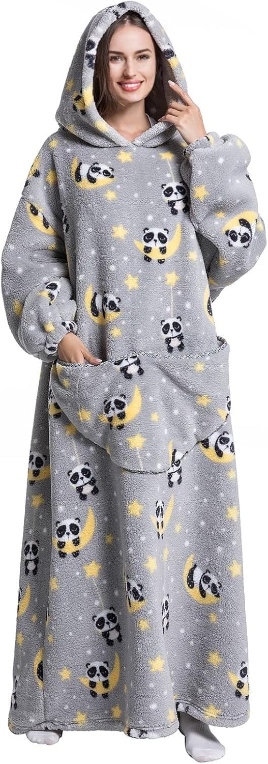 Wehilion Oversized Blanket Hoodie,Adult Snuggle Fleece Wearable Blanket Fluffy Giant Hooded Sweatshirt,Adult 140cm Leght