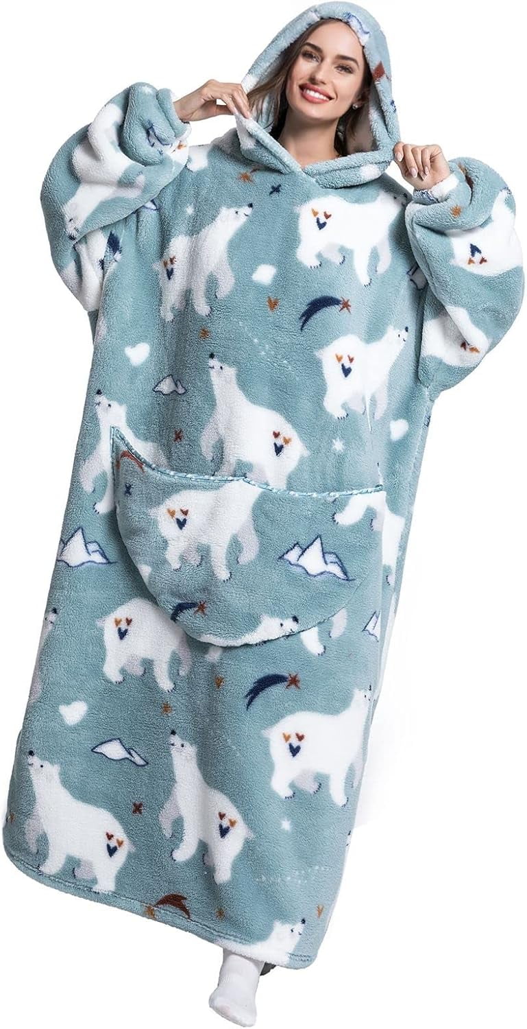 Wehilion Oversized Blanket Hoodie,Adult Snuggle Fleece Wearable Blanket Fluffy Giant Hooded Sweatshirt,Adult 140cm Leght