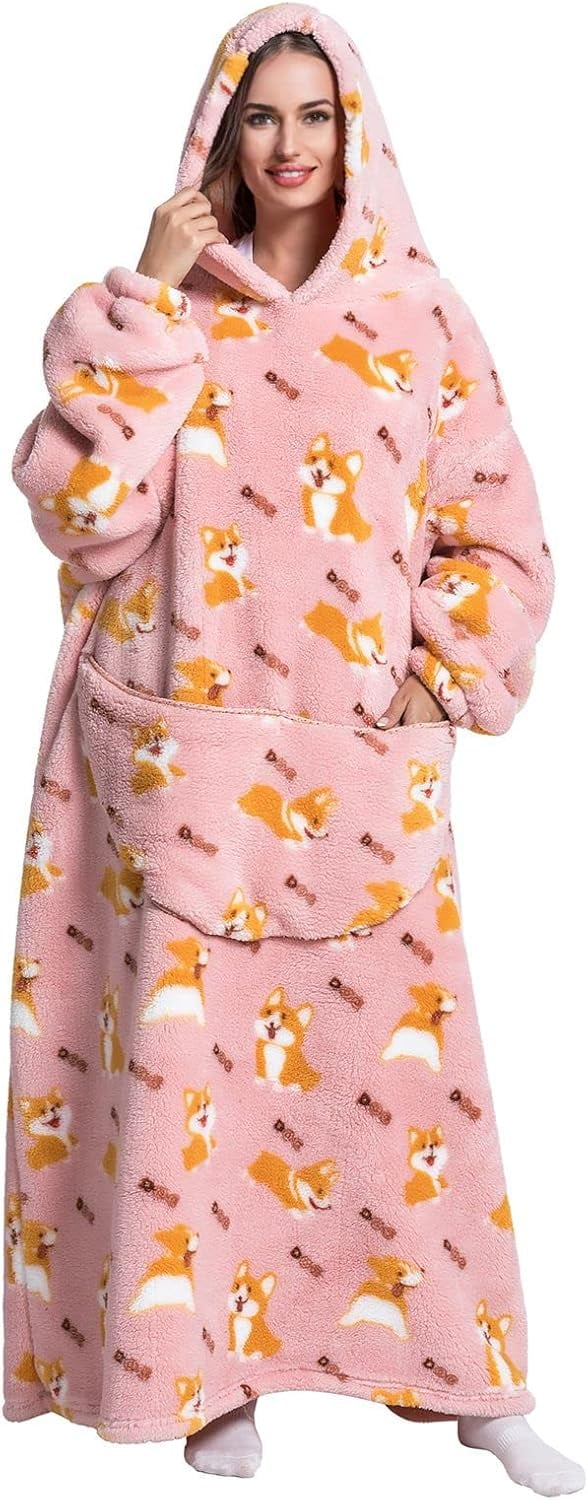 Wehilion Oversized Blanket Hoodie,Adult Snuggle Fleece Wearable Blanket Fluffy Giant Hooded Sweatshirt,Adult 140cm Leght