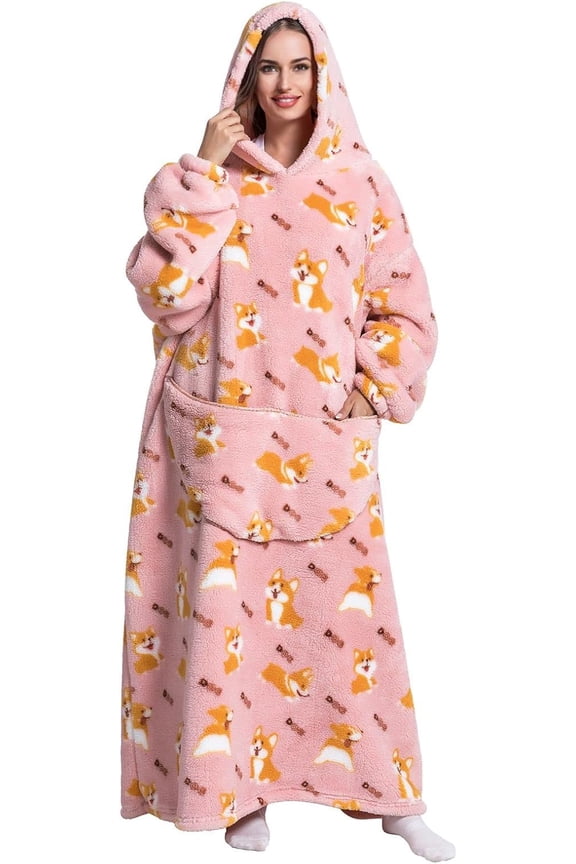 Oversized Blanket Hoodie,Adult Snuggle Fleece Wearable Blanket Fluffy Giant Hooded Sweatshirt,Adult 140cm Leght
