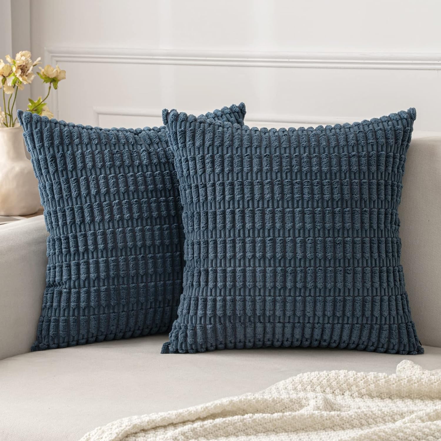 Wehilion Pack of 2 Corduroy Decorative Throw Pillow Covers Soft Boho Striped Pillow Covers Modern Farmhouse Christmas Home Decor for Sofa Living Room Couch Bed