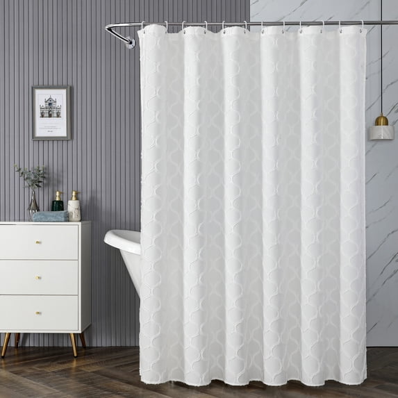 Wehilion Polyester Fabric Shower Curtain,Water Repellent Fabric Liner,Shower Curtain for Bathroom Showers and Bathtubs White 70" x 70"