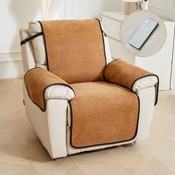 Wehilion Recliner Chair Covers, tracing color bumping Soft Recliner Slipcovers  Washable Non Slip Furniture Protector Sofa Armrest Cover with Elastic Strap for Kids, Dogs, Pets(Orange)