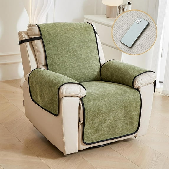 Wehilion Recliner Chair Covers, tracing color bumping Soft Recliner Slipcovers  Washable Non Slip Furniture Protector Sofa Armrest Cover with Elastic Strap for Kids, Dogs, Pets(Green)