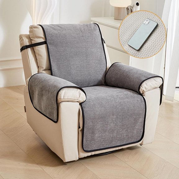 Wehilion Recliner Chair Covers, tracing color bumping Soft Recliner Slipcovers  Washable Non Slip Furniture Protector Sofa Armrest Cover with Elastic Strap for Kids, Dogs, Pets(Gray)