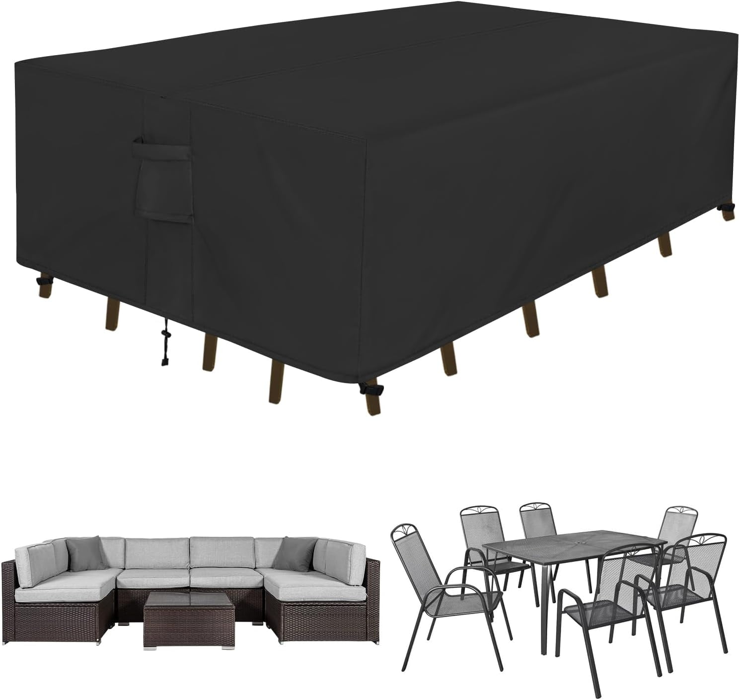 Wehilion Rectangle Patio Furniture Cover Waterproof High Density Oxford Fabric Patio Furniture Covers Outdoor Dining Table and Chair Cover Anti-UV Outside Sectional Sofa Set Covers (Black)