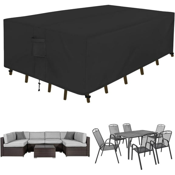 Wehilion Rectangle Patio Furniture Cover Waterproof High Density Oxford Fabric Patio Furniture Covers Outdoor Dining Table and Chair Cover Anti-UV Outside Sectional Sofa Set Covers (Black)