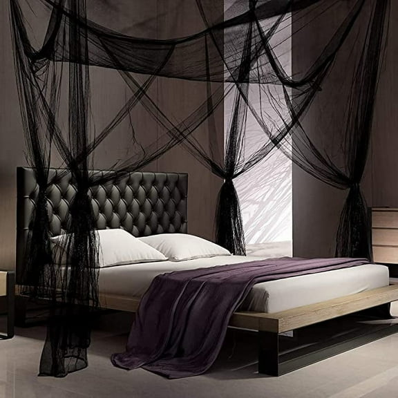 Wehilion Reed 4 Corners Post Bed Canopy Twin Full King Mosquito Net for Full King Bedding(Black)