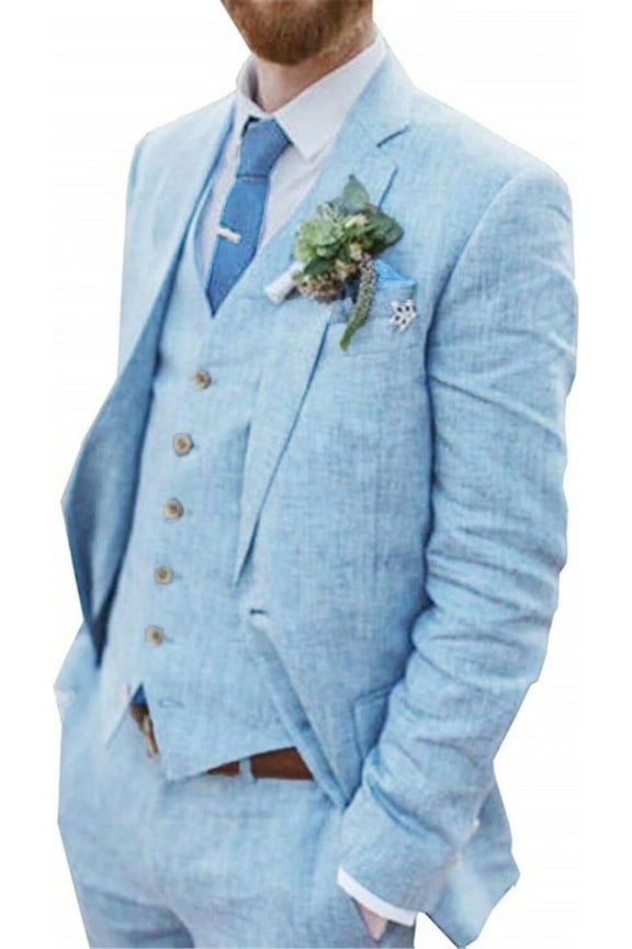 Retro Linen Men Suit 3 Pcs Beach Wedding Suit Summer Slim Fit Light Weight Linen Suit Jacket Vest Pant Tuxedo