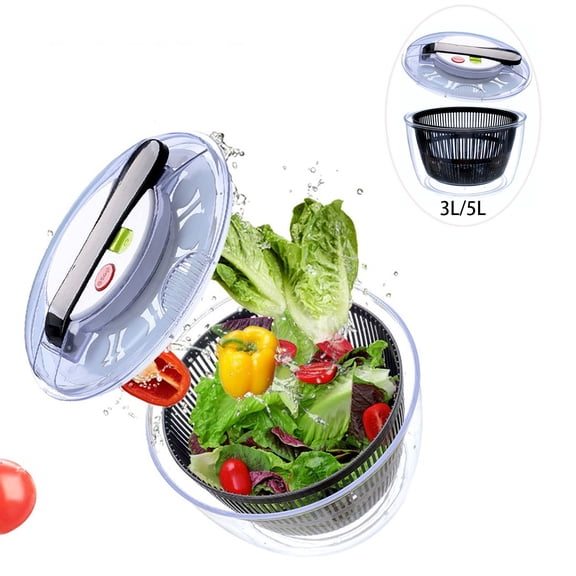 Wehilion Salad Spinner, Manual Lettuce Spinner with 5L Quart Capacity Bowl and Colander Basket,Black
