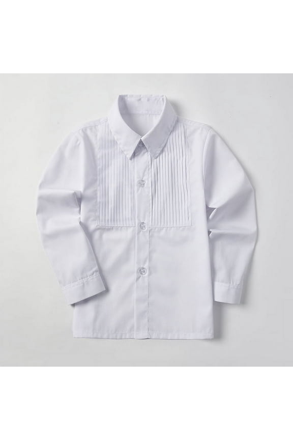 School Uniform Boys Button Down Long Sleeve Solid Dress Shirt White 8