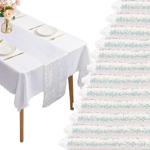Wehilion Sequin Table Runner Glitter Dining Table Runner for Birthday Wedding Engagement Bridal Baby Shower Bachelorette Holiday Celebration Party Supplies Decorations