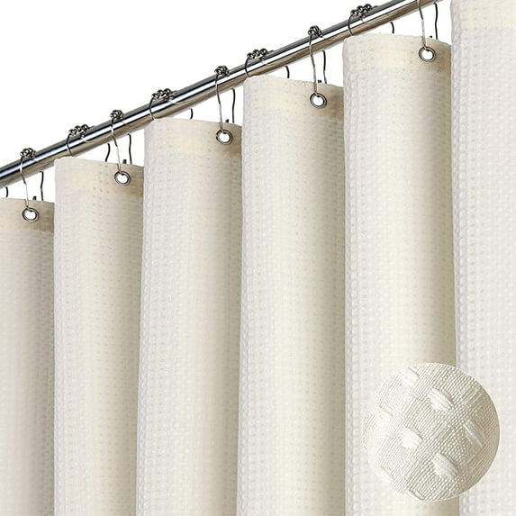 Wehilion Shower Curtain - Waffle Textured Heavy Duty Thick Fabric Shower Curtains for Bathroom,Luxury Weighted Polyester Cloth Bath Curtain Set with Plastic Hooks