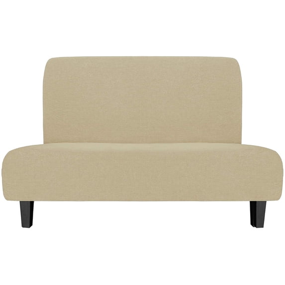 Wehilion Stretch Futon Slipcover Armless Futon Bed Cover Furniture Protector Without Armrests with Elastic Bottom for Kids, Soft Jacquard Fabric Small Checks (Large, Dark Gray)
