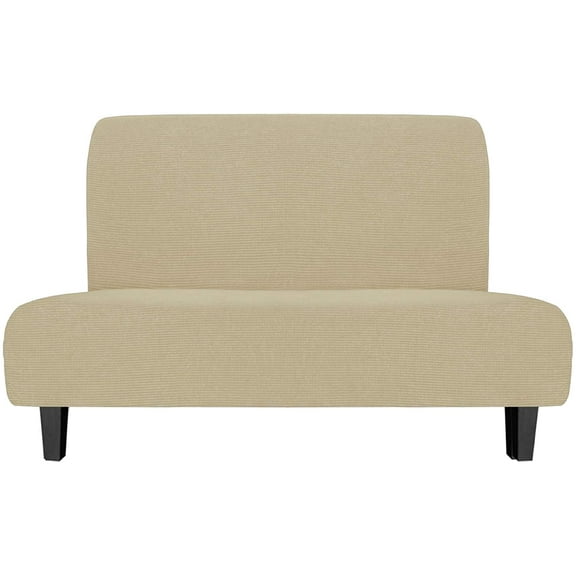 Wehilion Stretch Futon Slipcover Armless Futon Bed Cover Furniture Protector Without Armrests with Elastic Bottom for Kids, Soft Jacquard Fabric Small Checks (Large, Dark Gray)