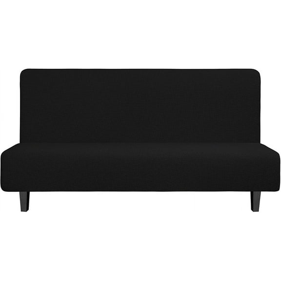 Wehilion Stretch Futon Slipcover Armless Futon Bed Cover Furniture Protector Without Armrests with Elastic Bottom for Kids, Soft Jacquard Fabric Small Checks (Large, Dark Gray)