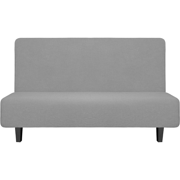 Wehilion Stretch Futon Slipcover Armless Futon Bed Cover Furniture Protector Without Armrests with Elastic Bottom for Kids, Soft Jacquard Fabric Small Checks (Large, Dark Gray)