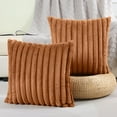 thumbnail image 1 of Wehilion Striped Decorative Throw Pillow Covers 18x18 Inch Set of 2,Square Spring Decorations Couch Pillow Case,Soft Cozy Faux Rabbit Fur & Velvet Back,Modern Home Decor for Bed, 1 of 6