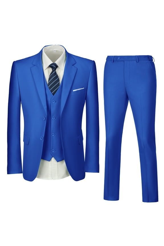 Suit for Men Vintage Retro Wedding Suits Set Slim Fit 3 Pieces Jacket Blazer Groom Tuxedo Prom Mens Suit Royal Blue L
