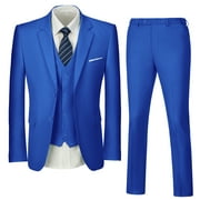 Wehilion Suit for Men Vintage Retro Wedding Suits Set Slim Fit 3 Pieces Jacket Blazer Groom Tuxedo Prom Mens Suit Royal Blue XL